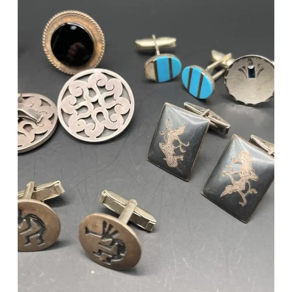 Sterling Silver Cufflinks Lot Vintage Taxco Siam Other Single Craft Scrap AS IS